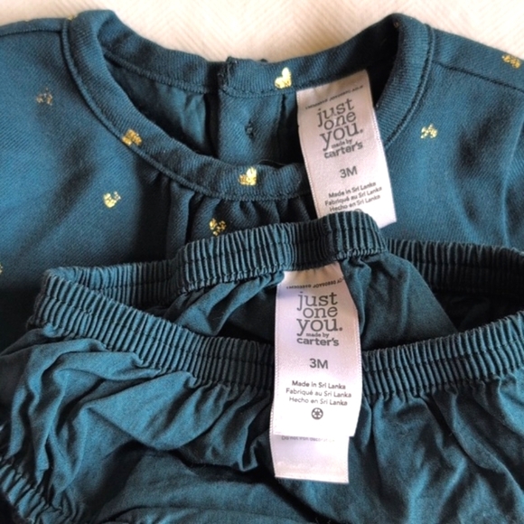carter's teal dress with gold hearts & matching diaper cover 3 months baby girl - Picture 2 of 8